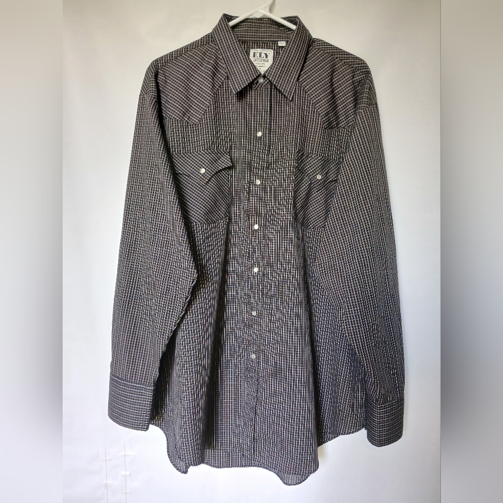 Ely Cattleman Mens Western Pearl Snap Long sleeve Shirt XXL Black/Brown Striped